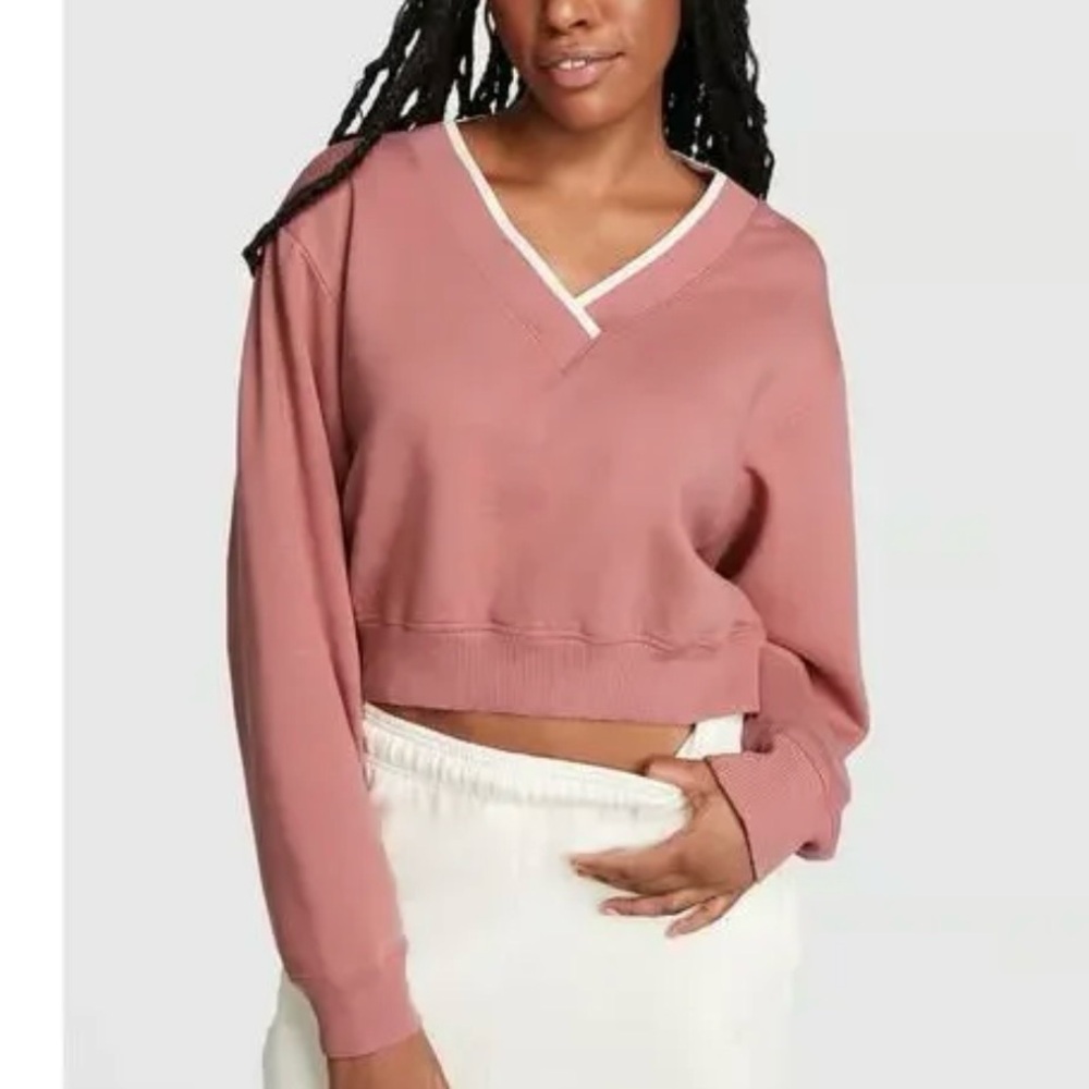 Pink Victoria's Secret Premium Fleece V-Neck Pullover